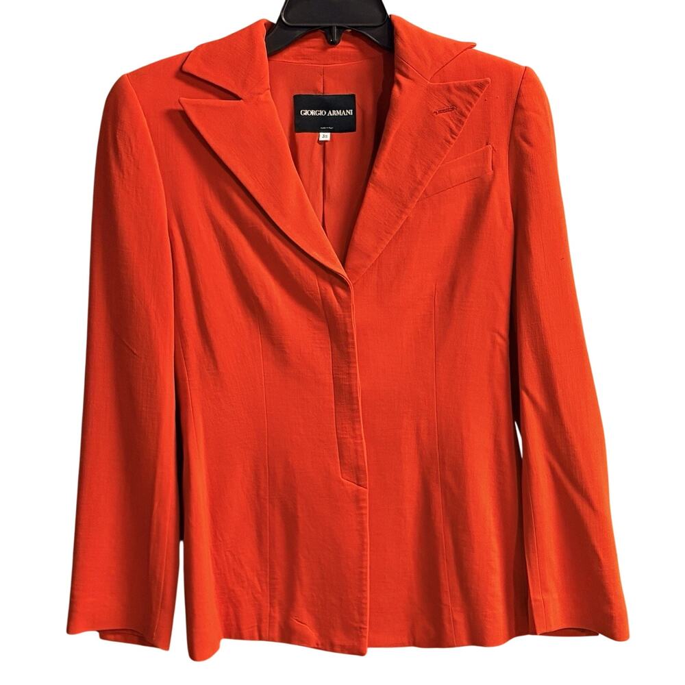 Giorgio Armani Blazer Size 38 Red Womens Long Sleeve Lapel Faux Pocket